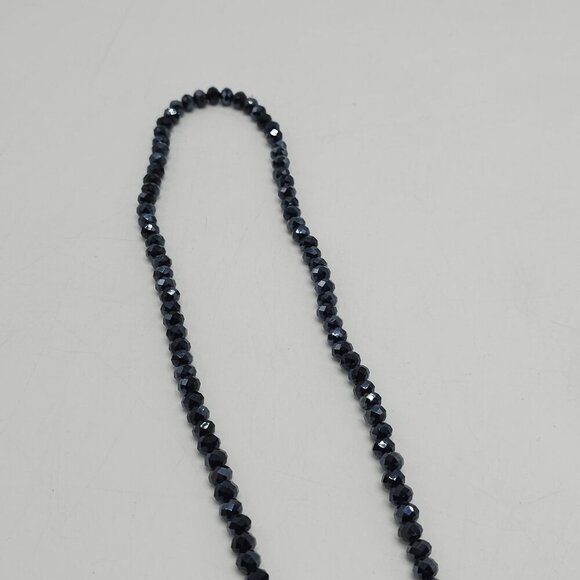 Black Blue Beaded Tassel Necklace With Sparkling Crystal Accents Vintage - Picture 5 of 8